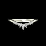 Front view of chevron wedding band with marquise and round stones