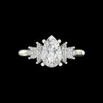 Front view of pear moissanite ring with marquise clusters