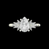 Front view of pear moissanite ring with marquise clusters