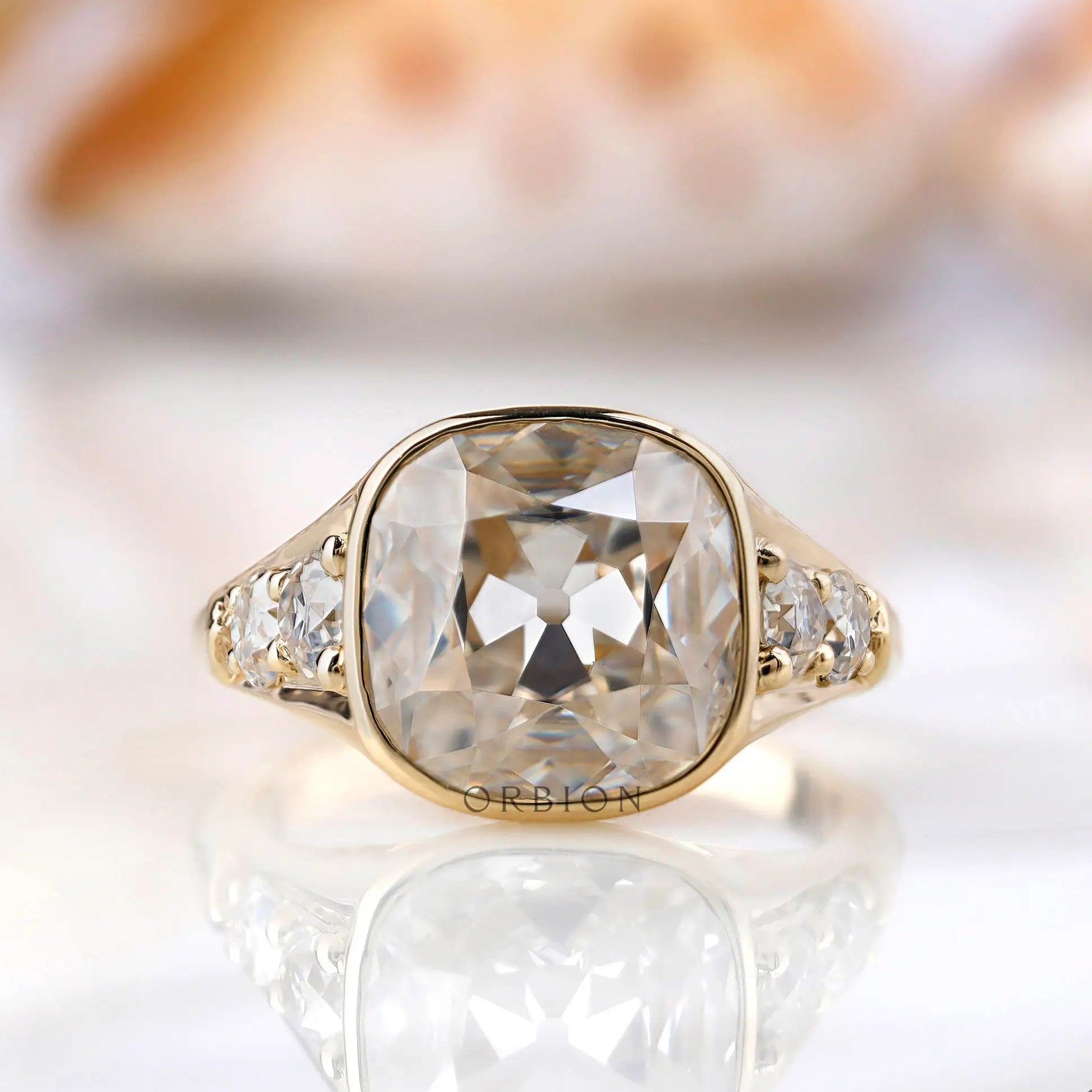 OMC cushion moissanite chunky engagement ring front view