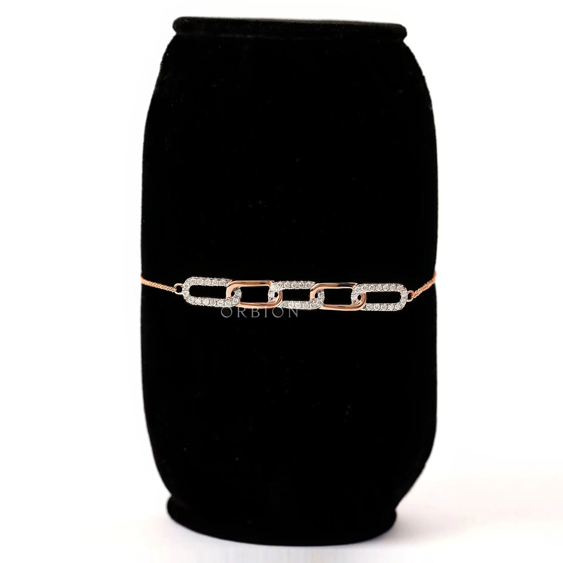Front view minimal lab grown diamond link bolo bracelet