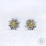 Lotus flower stud earrings with yellow lab diamond center stone