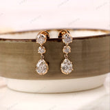 Old Mine Cut Pear Shaped Dangle Earrings, 14K Solid Gold Dangle Drop Earrings, OEC Round Statement Earrings, Unique Teardrop Earrings