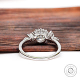 Art Nouveau Engagement Ring, OEC Moissanite Ring, White Gold Vintage Ring, Non Traditional Wedding Rings, Antique Leaf Motif Ring