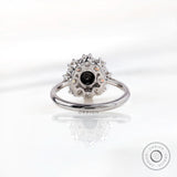 Vintage Black Moissanite Cluster Ring - Art Deco Style in 14K White Gold, 5.5MM Old European Cut, Unique Halo Engagement Ring, Promise Ring