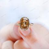 5.47 CT Old Mine Elongated Cushion Champagne Moissanite Engagement Ring, Bezel Set Solitaire Ring, Unique Color Stone Ring For Women