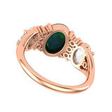 10K/14K/18K Solid Rose Gold Blue Green 3 Stone Engagement Ring, Side Grey Oval Rose Cut Moissanite Wedding Ring, Wedding Ring, Bridal Ring