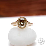 OMC Elongated Cushion Chunky Yellowish Champagne Moissanite Ring in 10K Yellow Gold Champagne Bezel Ring Modern Statement Ring