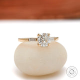 Round Old European Cut Moissanite Engagement Ring, Tapered Baguette Side Stone, 14K Yellow Gold Three Stone Ring, Anniversary Gift for Her