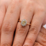 0.90CT Fancy Yellow Oval Cut Natural Colour Diamond Engagement Ring, Starburst Halo Diamond Ring, 14K Mirror Finished Yellow Gold Ring
