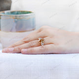 Pear Champagne Three Stone Ring, Old Cut Three Stone Ring, Old Mine Cut Ring, Georgian Ring Gold, OEC Side Stones, Champagne Teardrop Ring