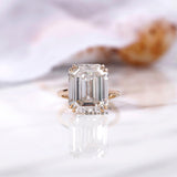 Krupp & Old Mine Hybrid Emerald Cut Moissanite Engagement Ring Set, Double Claw Prong Euro Shank Ring, Unique Large Rings, Bridal Ring Set