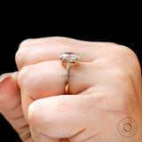 Modern Three Stone Lab Grown Diamond Ring for a Unique Proposal, Bridal Beauty: Trilogy Ring in Yellow Gold for a Special Wedding Day