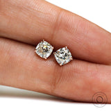 5 MM Old Mine Cut Cushion Moissanite Earrings, 14k Solid Rose Gold Ear Studs, Vintage Style Earrings, Dainty Earrings For Gifting Purpose