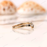 Vibrant V-Shaped Stacking Rings: Round & Marquise Cuts in Stunning Moissanite, Elegant Chevron Design in Solid Gold, Curved Stacking Rings