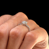 Pear Moissanite Celestial Style Ring, 14K White Gold Proposal Ring, Art Nouveau Ring For Women, Leaf Engraved Design Ring, Claw Prong Ring