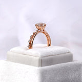 Round Hearts And Arrows Cut Lab Diamond Ring Set With Matching Distance Band Cathedral Rings Bridal Ring Set Rose Gold Wedding Ring Set