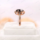 Modern Octagon Black Moissanite Ring - Chic Halo Rose Gold Ring, Elegant Claw Prong Black Stone Ring - 14K Rose Gold OEC Ring