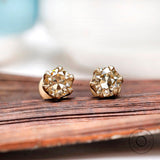 Champagne Moissanite Earrings, Old European Cut Moissanite Earrings, Screw Back Earrings, Matte Gold Earrings, Vintage Earrings Matte Gold