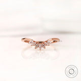 Vintage Diamond Curved Wedding Band, 14K Rose Gold Chevron Nesting Band, Moissanite V Shaped Matching Stacking Ring Anniversary Band for her