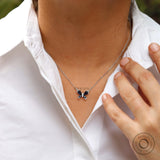 Butterfly Pendant, Blue Sapphire and Lab Grown Diamond Solid Gold Necklace For Women, Workwear Delicate Chain Pendant Necklace for Gifting