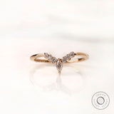 Marquise & Round Cut Chevron Wedding Band, 14k Solid Gold Contour Moissanite Wedding Band, Stacking Curved Wedding Band, Nesting Band Ring