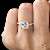 Asscher Cut Hidden Halo Moissanite Engagement Ring Solitaire 14k Yellow Gold Cathedral Step Cut Promise Wedding Anniversary Ring For Women