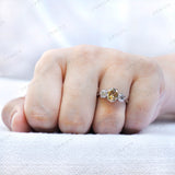 Old Cut Three Stone Ring, Oval OMC Champagne OEC Moissanite Side Stone Ring, Georgian Style Ring, Three Stone Vintage Ring, 14k Gold Ring