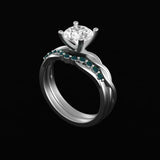 Round Moissanite With Twisted Band Ring, Round Emerald Half Eternity Stacking Band, Bridal Ring Set, Wedding Ring Set, Gift for Her