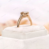 Champagne Moissanite Ring, Georgian Ring for Her, Unique Engagement Ring, Old Cut Three Stone Ring, Claw Prong Ring, Vintage Promise Ring