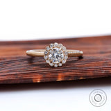 5MM Round Lab Grown Diamond 18K Yellow Gold Engagement Ring | Unique Snowdrift 4 Prong Diamond Cluster Promise Ring | Wedding Ring for Her