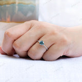 1 CT Fancy Vivid Blue Lab Grown Diamond Engagement Ring, Unique Pave Set Diamond Ring for Her, 6 Claw Prong Ring, Anniversary Gift