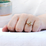 Old Cut Three Stone Ring, Oval Champagne Moissanite Ring, Three Stone Vintage Ring, Old Mine Cut Ring, OEC Side Stones Ring, Georgian Ring