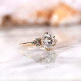 OEC Moissanite Cluster Ring, Vintage Engagement Ring, Georgian Style Ring, Antique Bridal Ring, Yellow Gold Vintage Ring, Claw Prong Ring