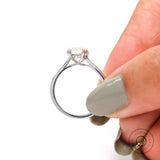 Solitaire Emerald Cut Moissanite Engagement Ring in 10k White Gold Off White Color Stone Double Claw Prong Cathedral Promise Ring For Women