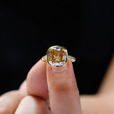 5.34 CT Large OMC Dark Champagne Bezel Set Cushion Cut Accent Stone Ring, Old Mine Cut Moissanite Engagement Ring, Art Deco Vintage Ring