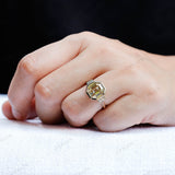 4 CT Fat Emerald Cut Champagne Moissanite Ring, Unique Vintage Style Bezel Set Three Stone Ring, Baguette Accent Stone, Promise Ring