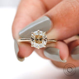 Elongated Cushion Champagne Moissanite Ring, Old Mine Cut Ring, Vintage Engagement Ring, 8 Prong Ring, Georgian Ring, Antique Gold Ring