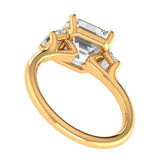 Three Stone Engagement Ring, Asscher Moissanite Ring, Three Stone Moissanite Ring, Step Cut Ring, 10k/14k/18k Yellow Gold Triology Ring