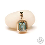 Blue Green Emerald Cut Moissanite Double Bezel Pendant, 14k Solid Yellow Gold Pendant Charm, Glossy Finish Chunky Pendant, Wedding Pendant