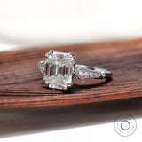 Krupp Cut Emerald Shaped Moissanite Ring, Emerald Cut Engagement Ring, Art Deco Ring, Vintage Ring Gold, Double Claw Prong, 3Ct Antique Ring