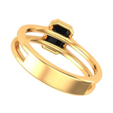 Black Emerald Cut Moissanite Ring, 10K Yellow Gold Twin Band Cathedral Bezel Set Engagement Ring, Anniversary Ring For Her