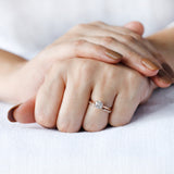 Round Hearts And Arrows Cut Lab Diamond Ring Set With Matching Distance Band Cathedral Rings Bridal Ring Set Rose Gold Wedding Ring Set