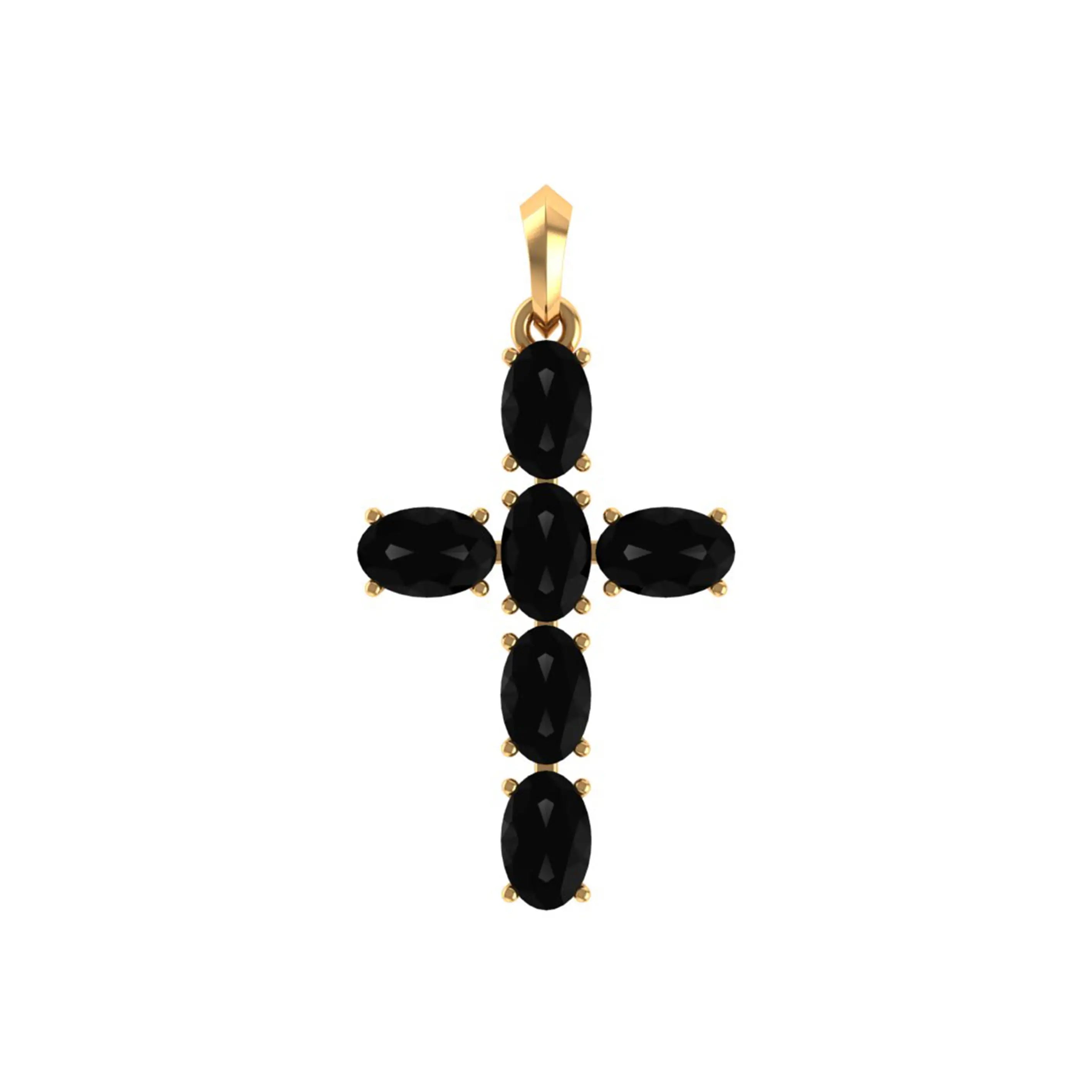 Front view of semi mount cross pendant with oval settings