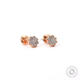 Angle view rose gold floral cluster diamond stud earrings