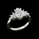 Angled front view of pear moissanite cluster engagement ring