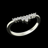 Angled view of chevron marquise and round stone wedding band
