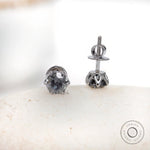 Side profile OEC grey moissanite claw prong stud earrings