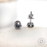 Side profile OEC grey moissanite claw prong stud earrings