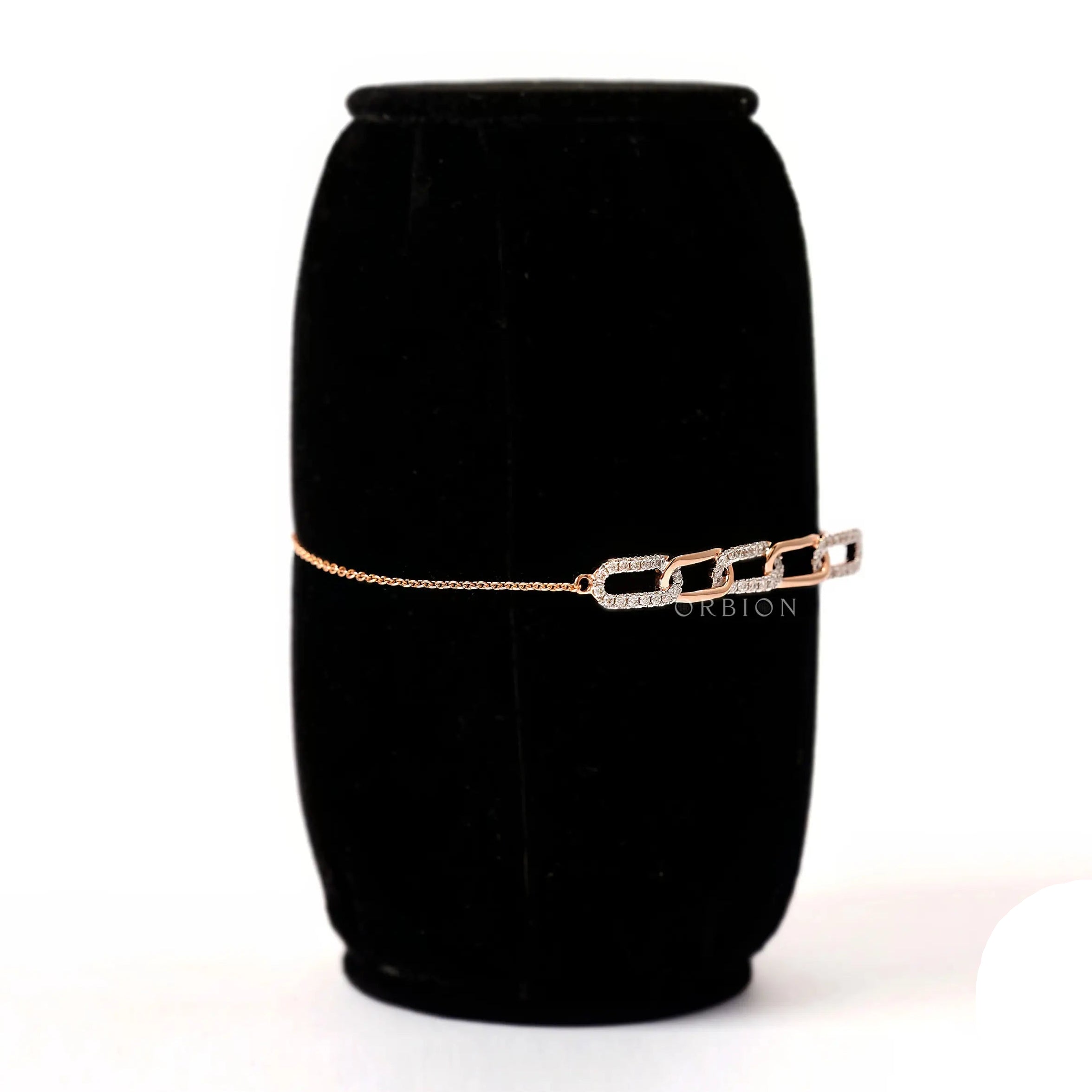 Side angle view lab grown diamond link bolo bracelet